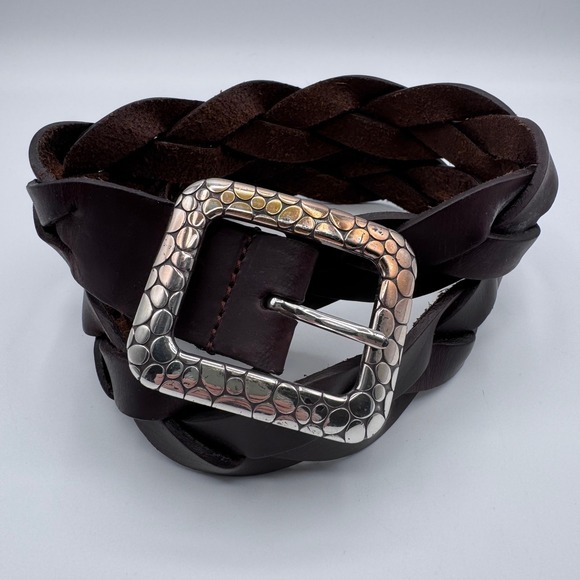 Brighton Accessories - Vintage 90s Brighton Womens Braided Leather Belt Silver Buckle Size 34 Brown